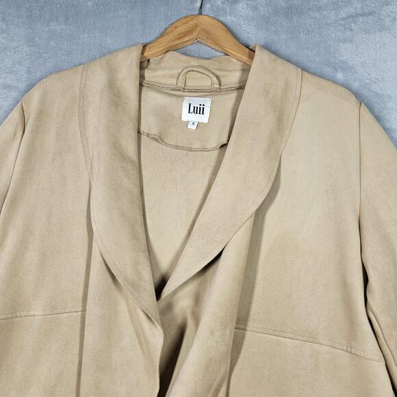 Luii Jacket Womens Small Tan Beige Draped Waterfall Faux Suede Cardigan Coat - Picture 2 of 14
